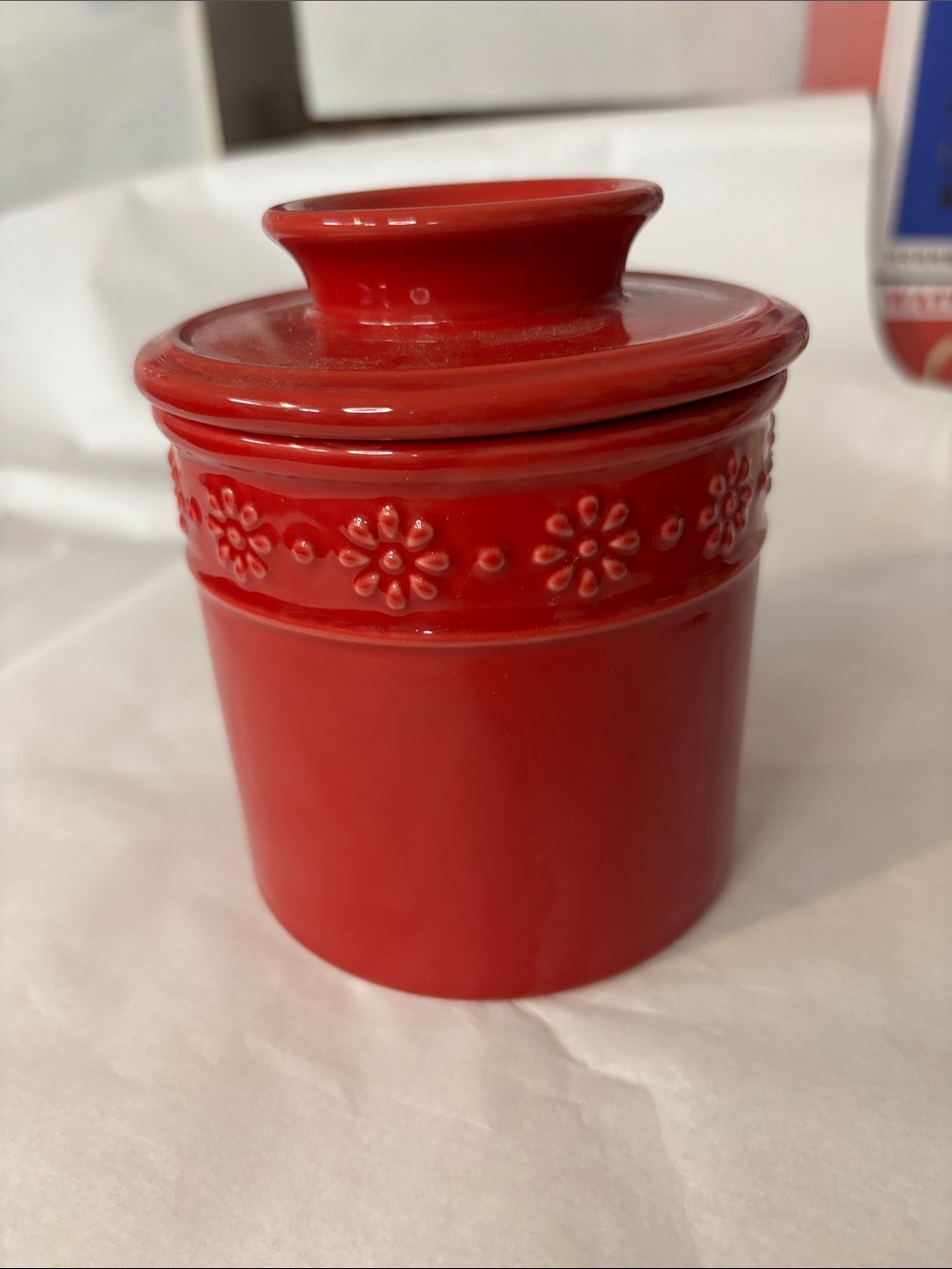 Red Ceramic Butter Bell with Floral Band - Home Dining Serveware